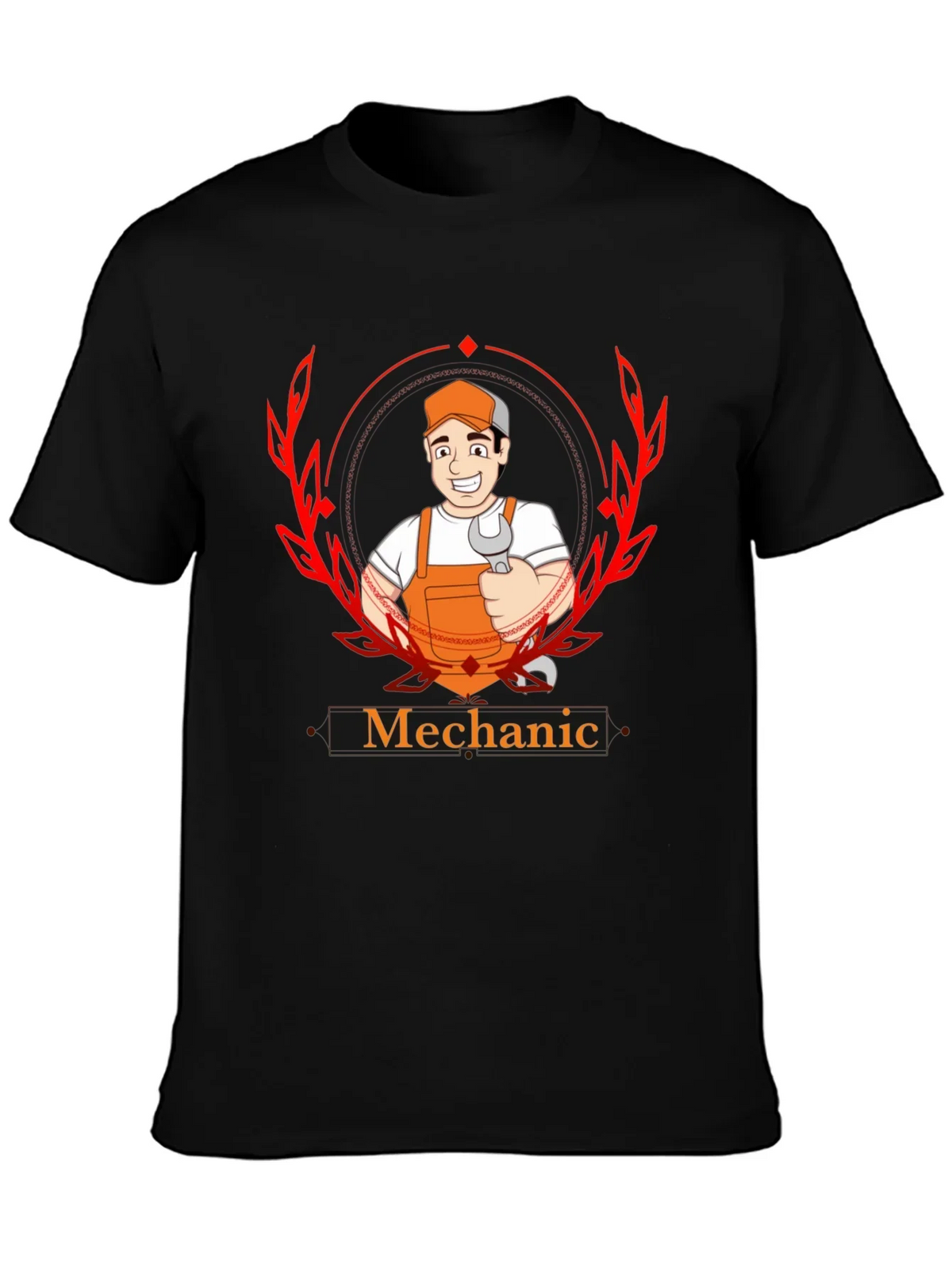 Mechanic Cartoon Graphic Black T-Shirt