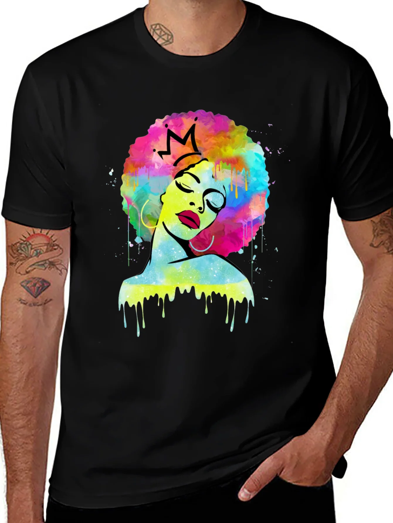 Afro Queen Black T-Shirt - Colorful Art Print
