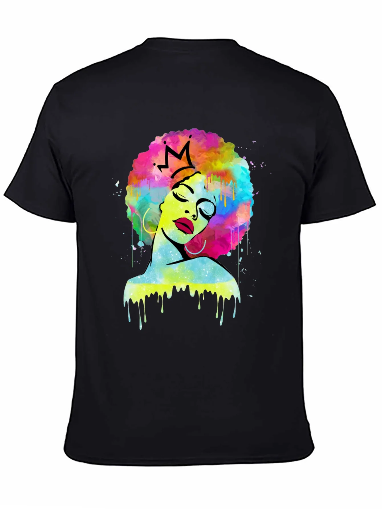 Afro Queen Black T-Shirt - Colorful Art Print