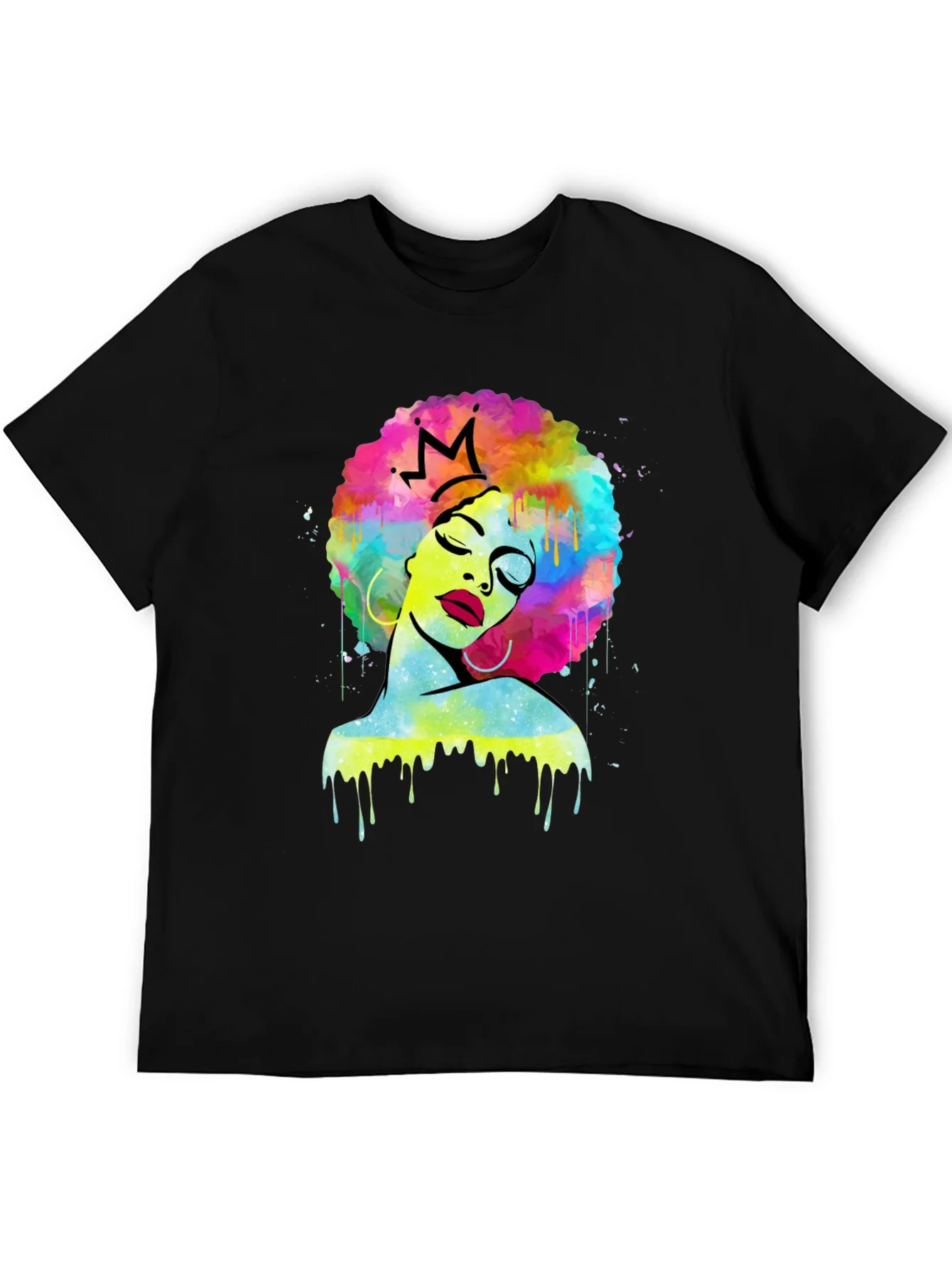 Afro Queen Black T-Shirt - Colorful Art Print