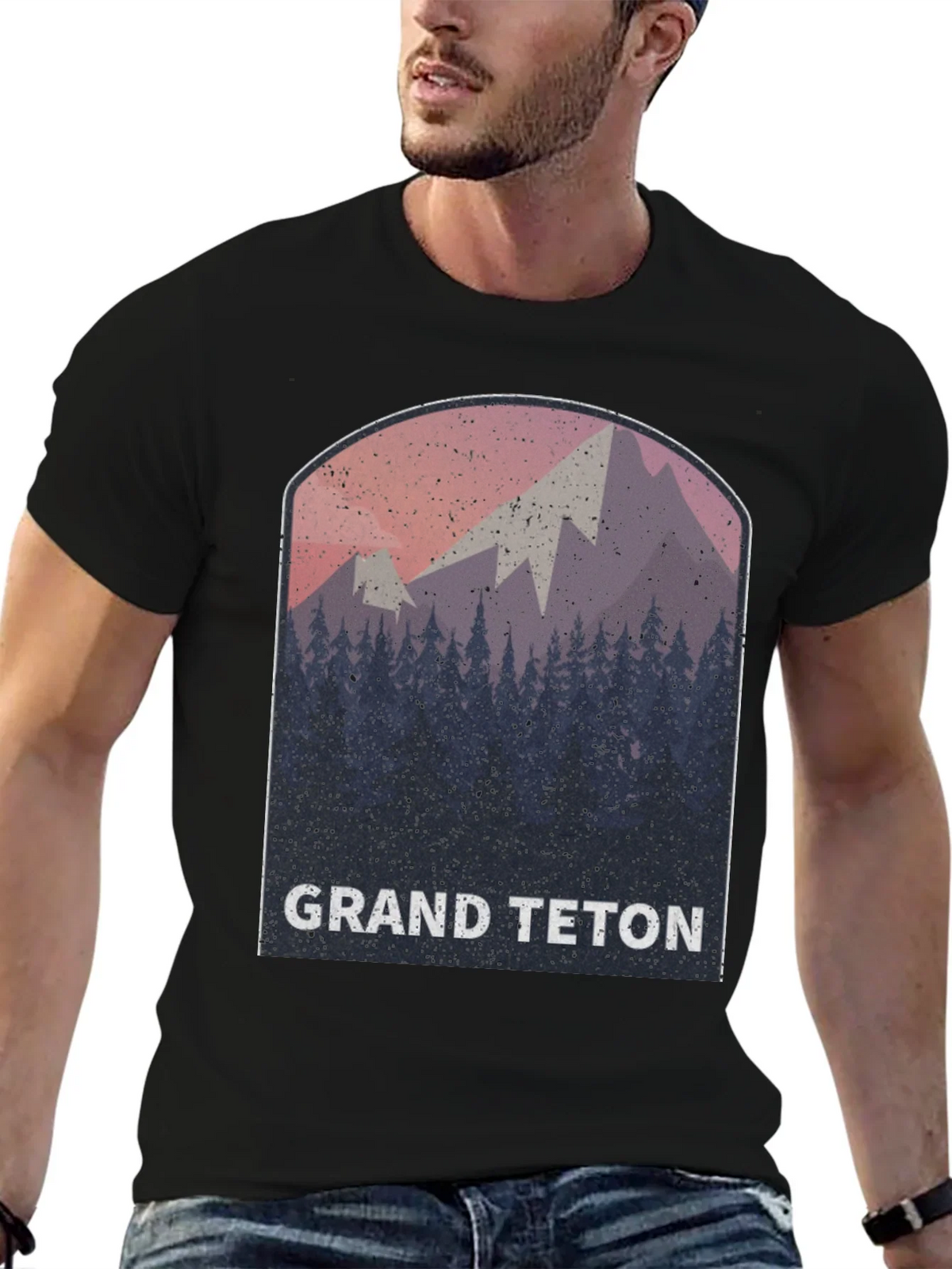 Grand Teton Mountain Scene Black Tee