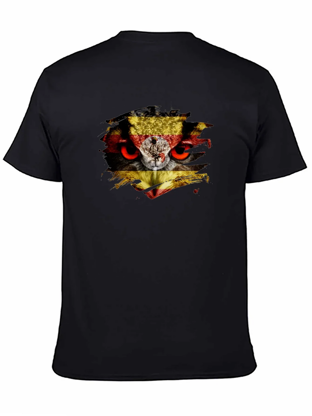 Owl Uganda Flag Graphic Black T-Shirt