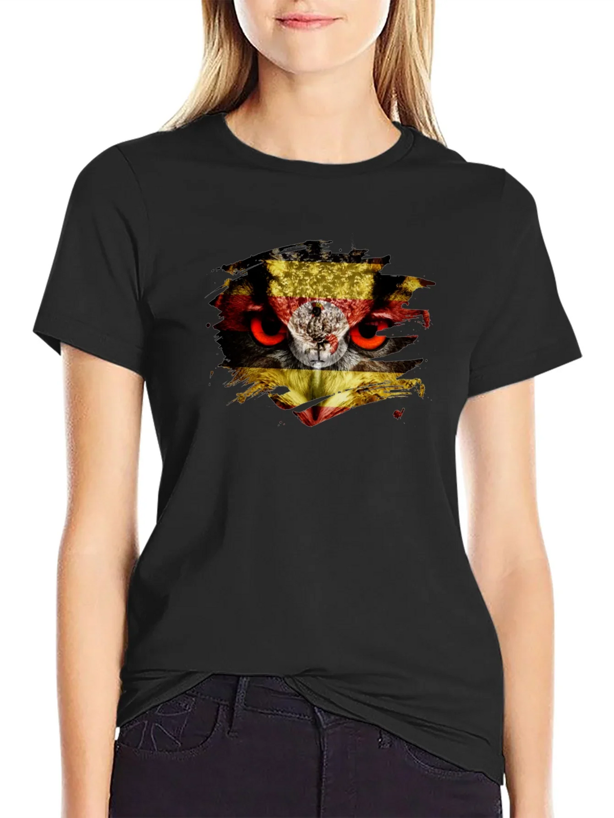 Owl Uganda Flag Graphic Black T-Shirt