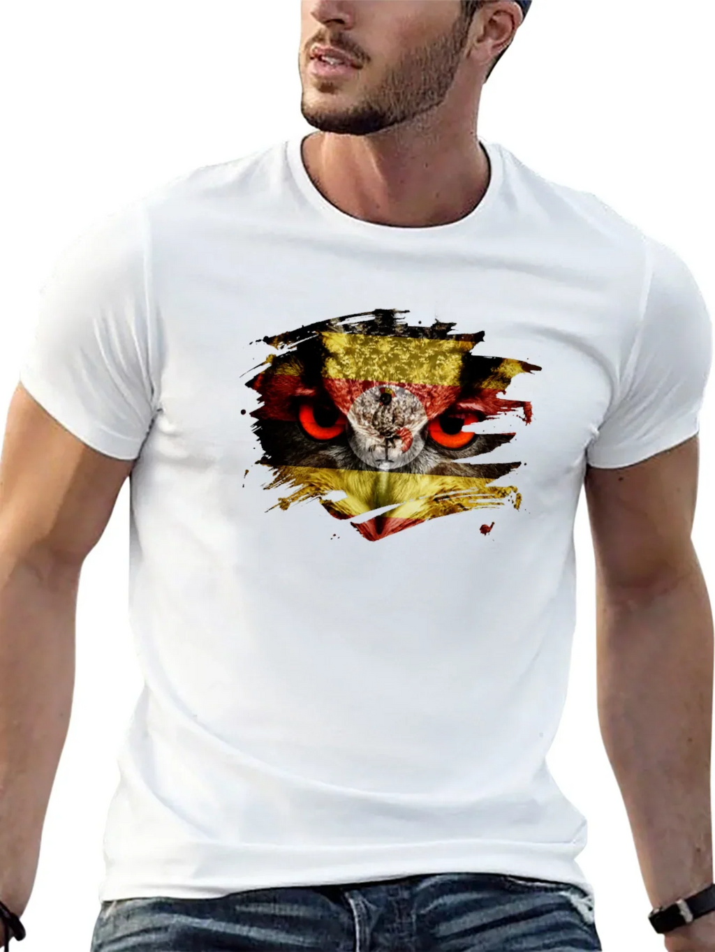 Owl Uganda Flag Graphic Black T-Shirt