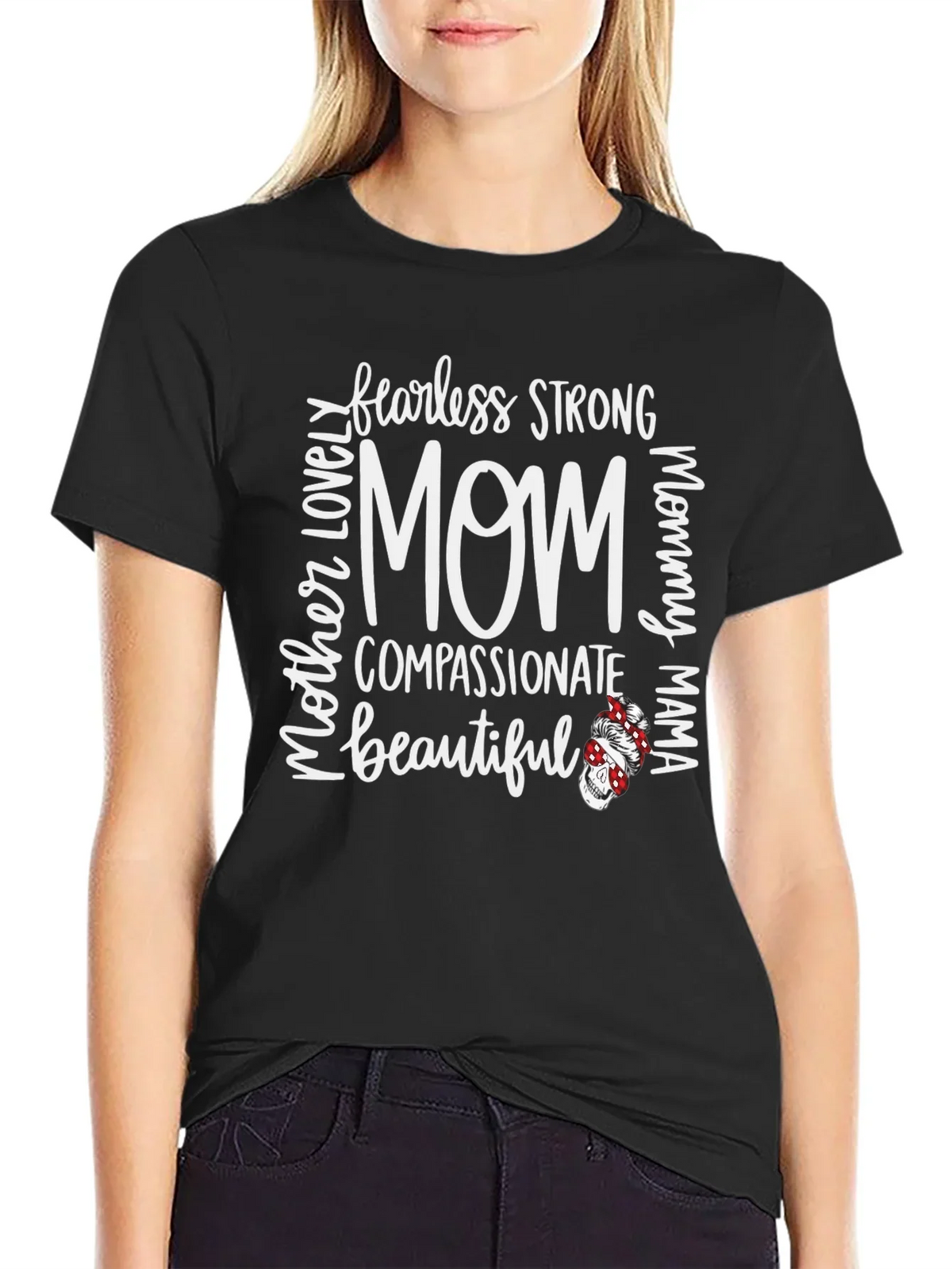 Fearless Strong Mom Graphic Tee - Black