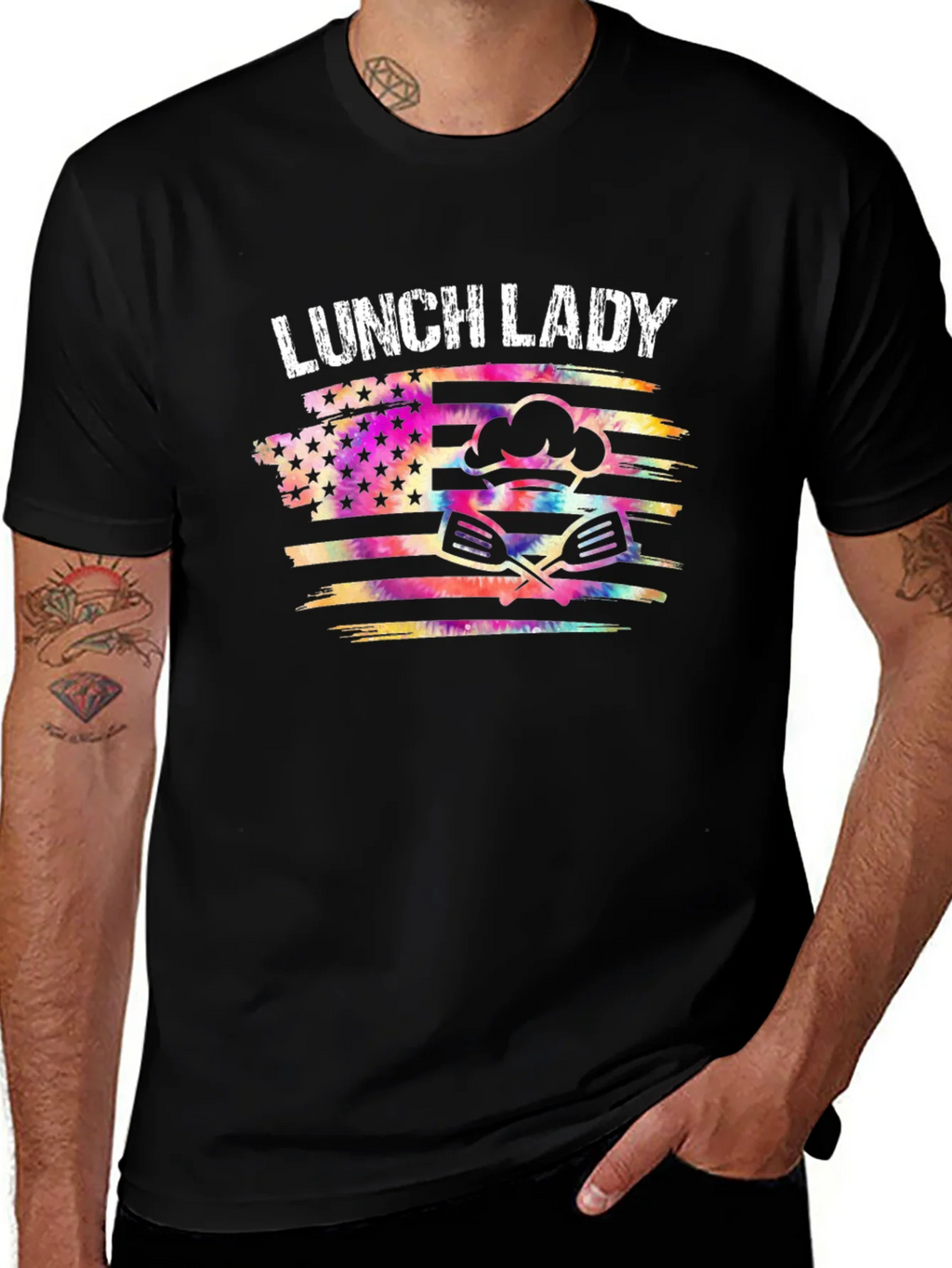 Lunch Lady Tie Dye American Flag Graphic T-Shirt
