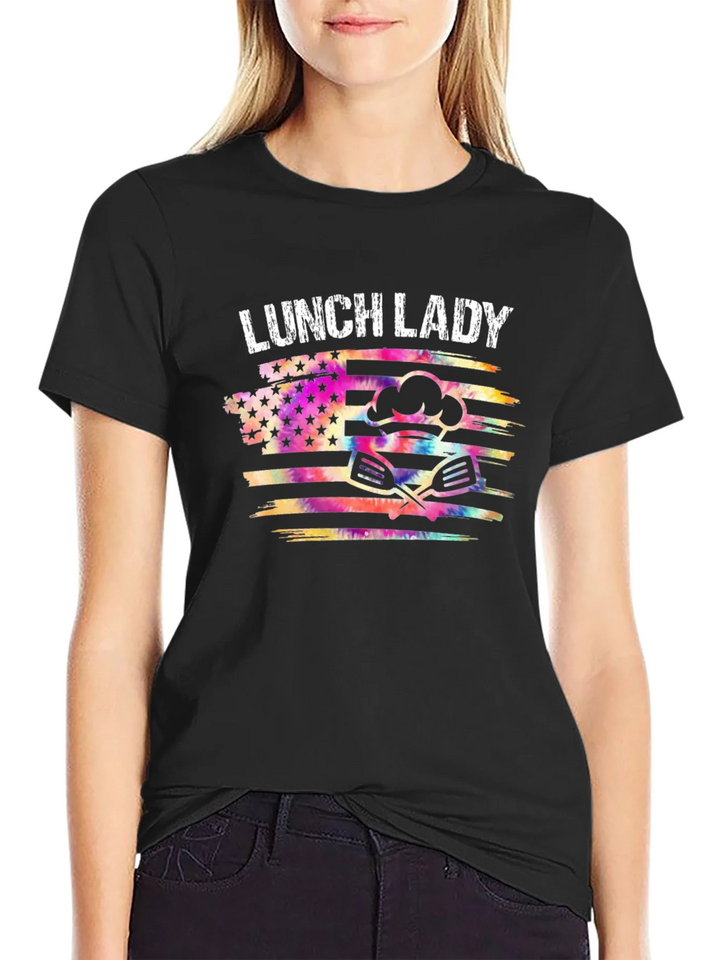 Lunch Lady Tie Dye American Flag Graphic T-Shirt