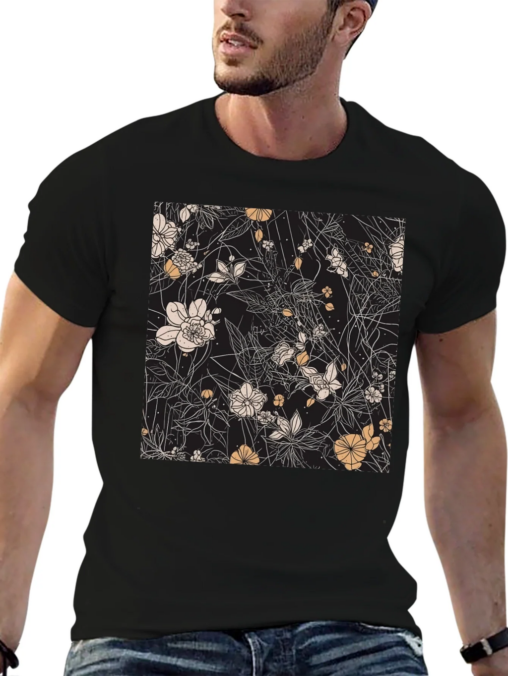 Floral Print Black T-Shirt - Stylish Casual Wear