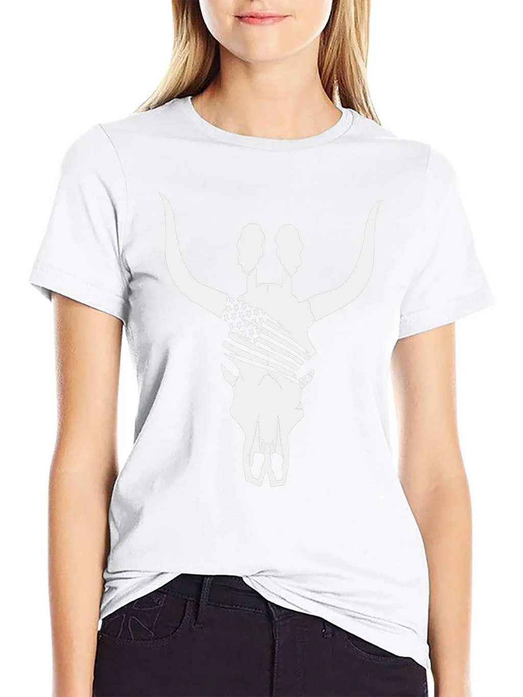 American Flag Bull Skull T-Shirt - Black