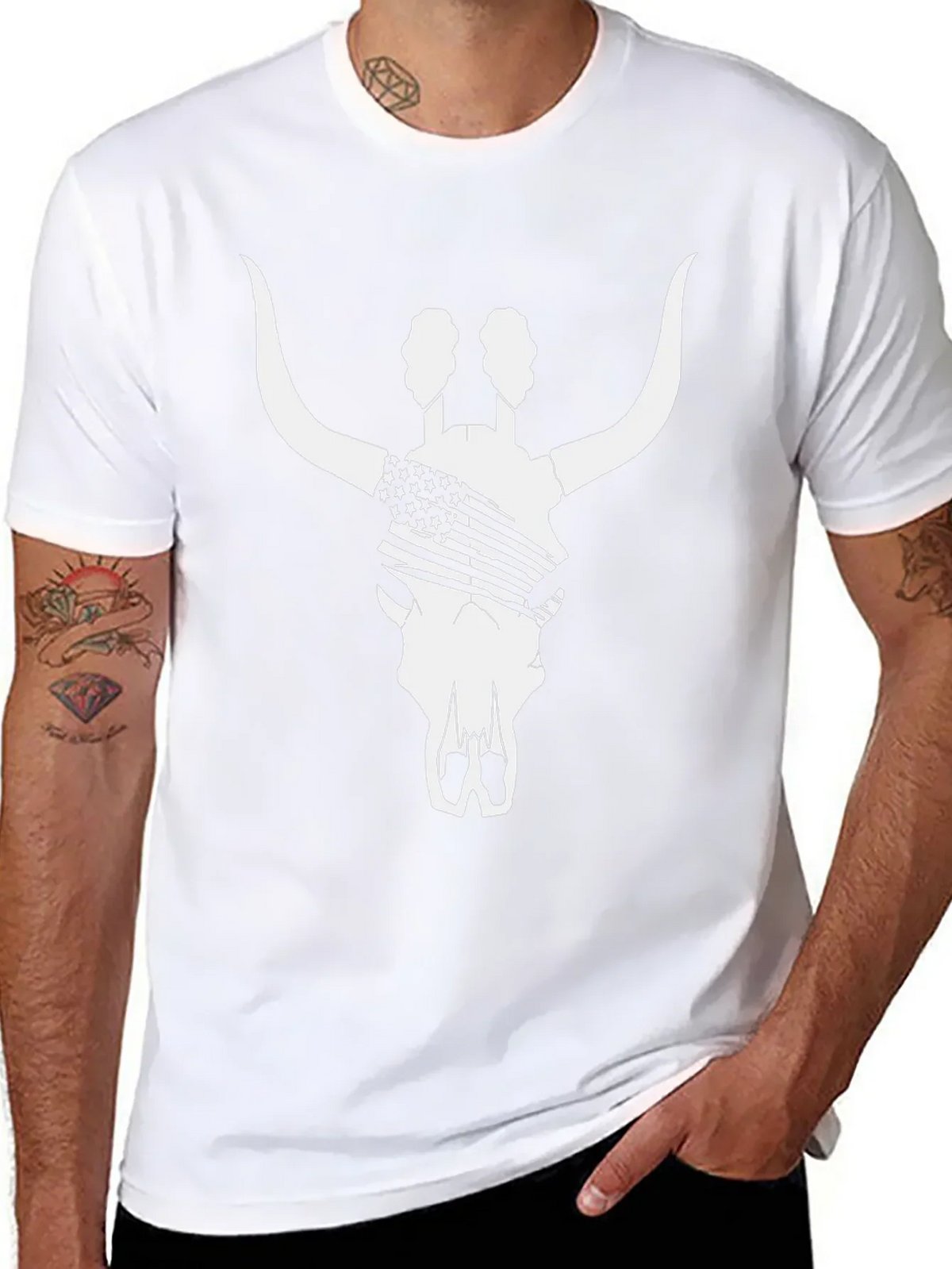 American Flag Bull Skull T-Shirt - Black