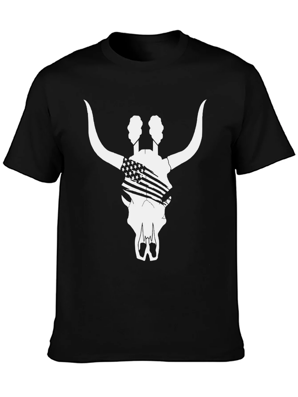 American Flag Bull Skull T-Shirt - Black