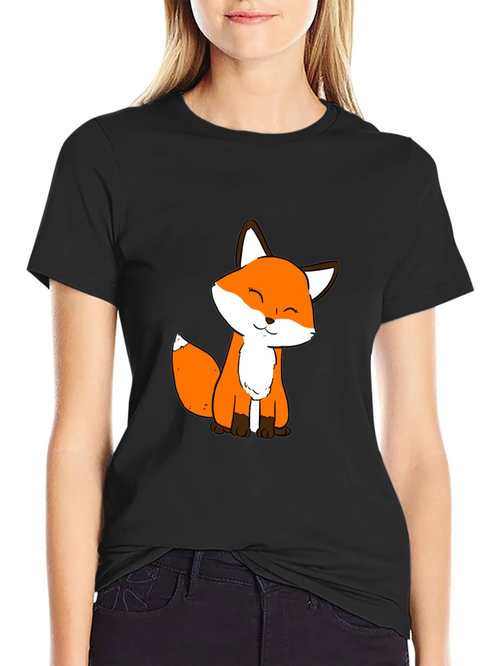 Cute Fox Graphic Black T-Shirt - Soft Cotton Blend