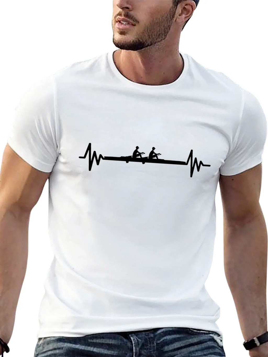 Rowing Heartbeat T-Shirt - Black Graphic Tee