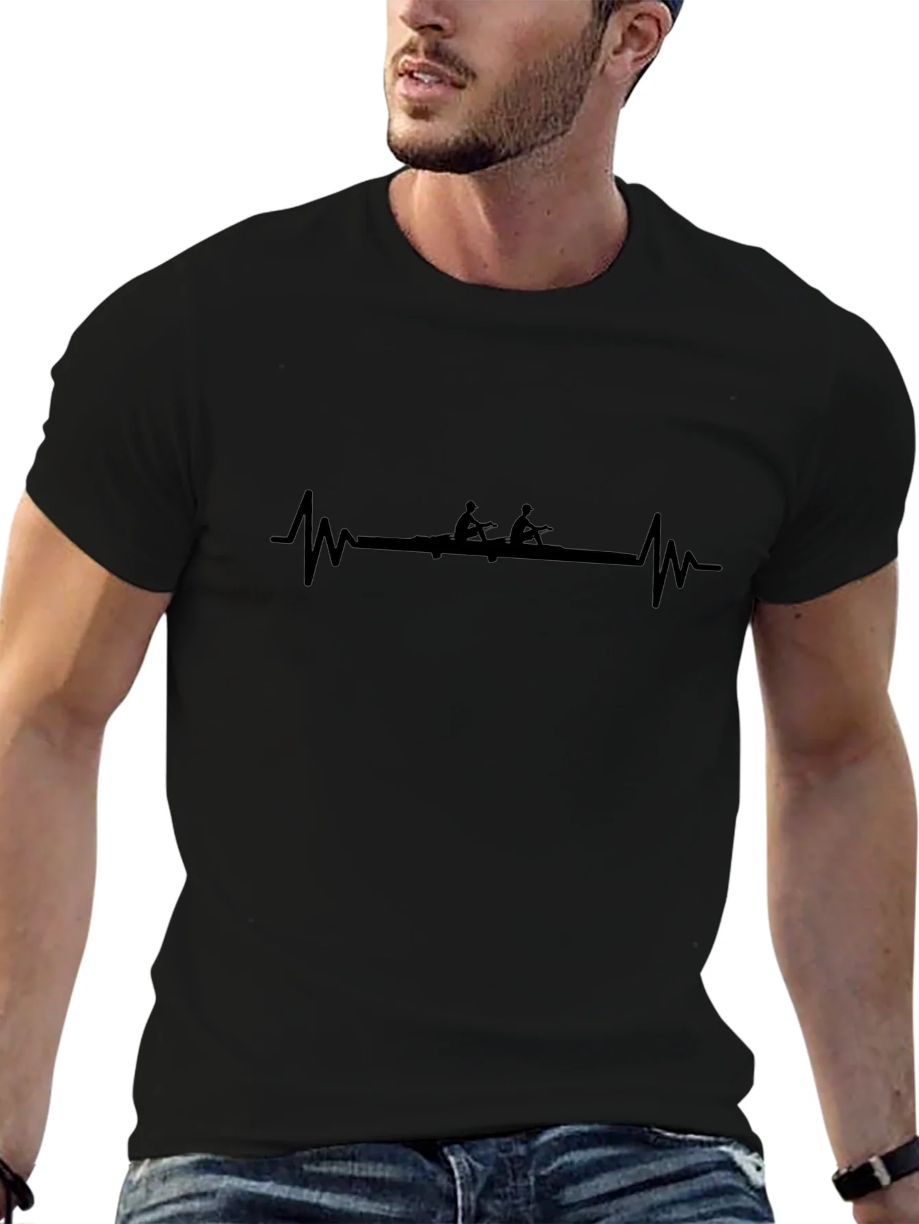 Rowing Heartbeat T-Shirt - Black Graphic Tee