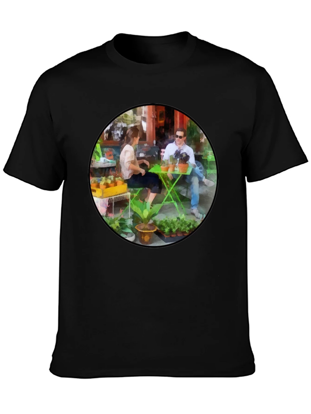 Artistic Cafe Scene Graphic Tee - Unique Design