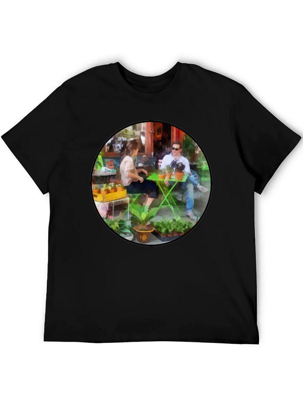Artistic Cafe Scene Graphic Tee - Unique Design