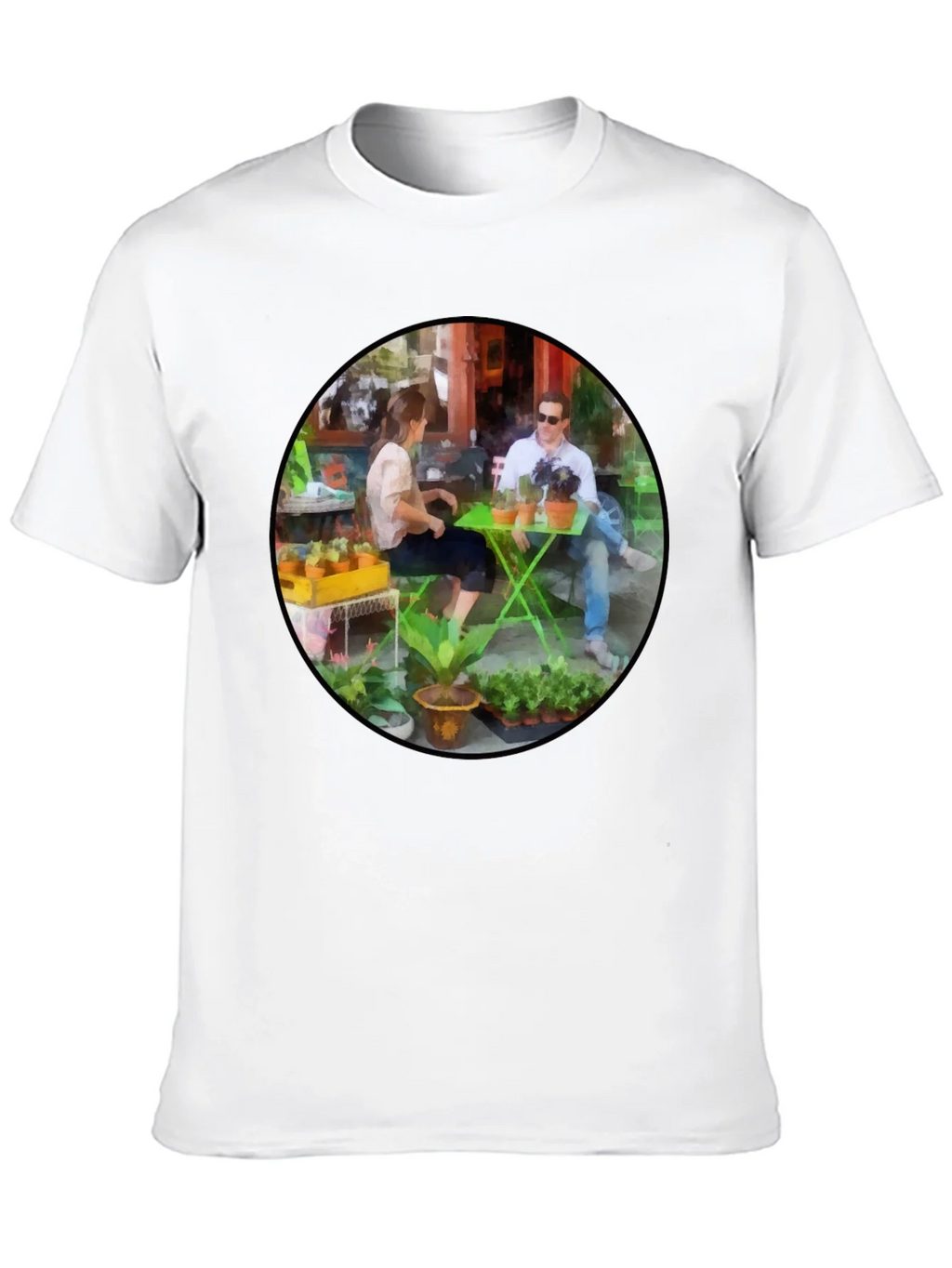 Artistic Cafe Scene Graphic Tee - Unique Design