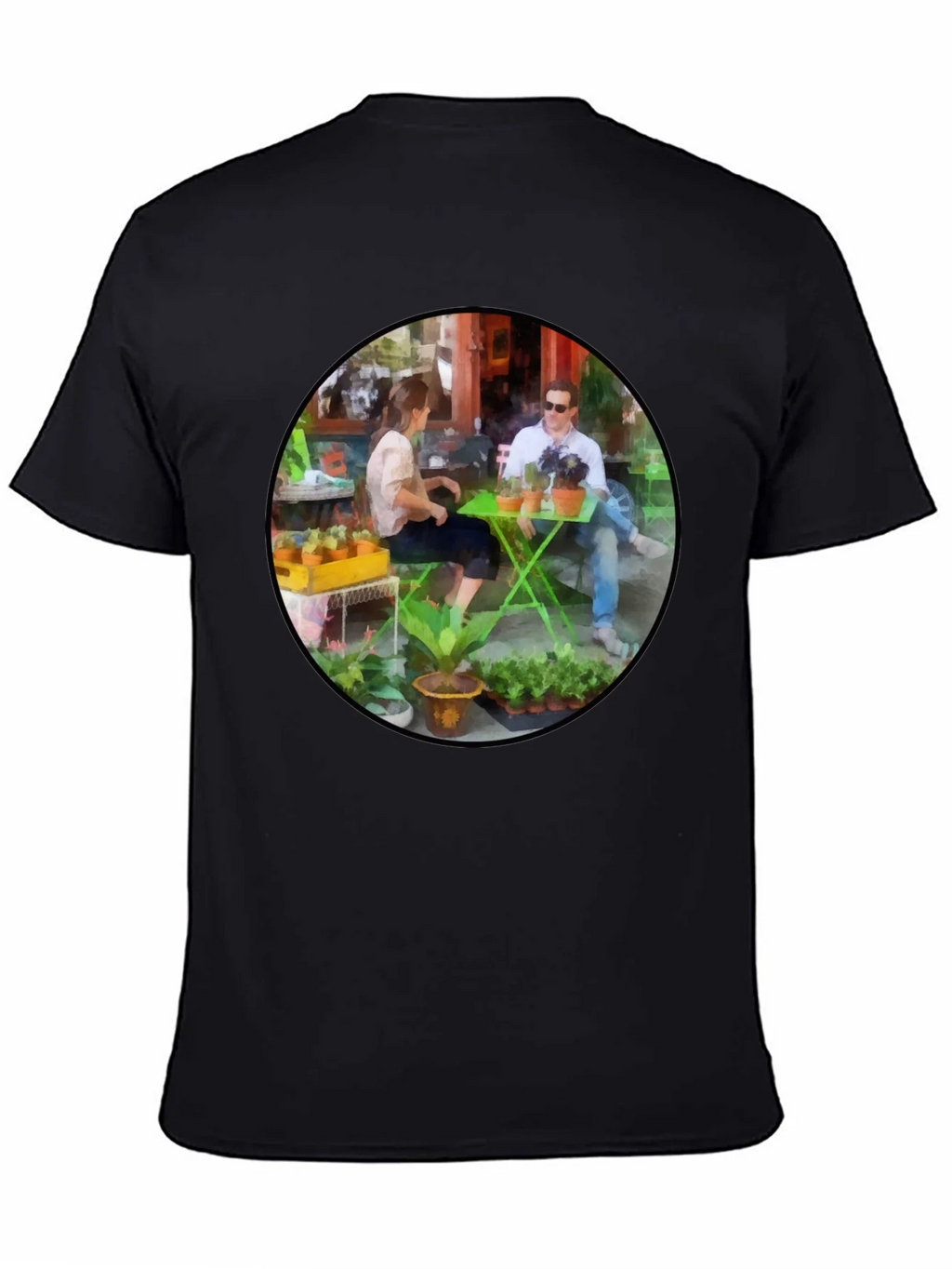 Artistic Cafe Scene Graphic Tee - Unique Design