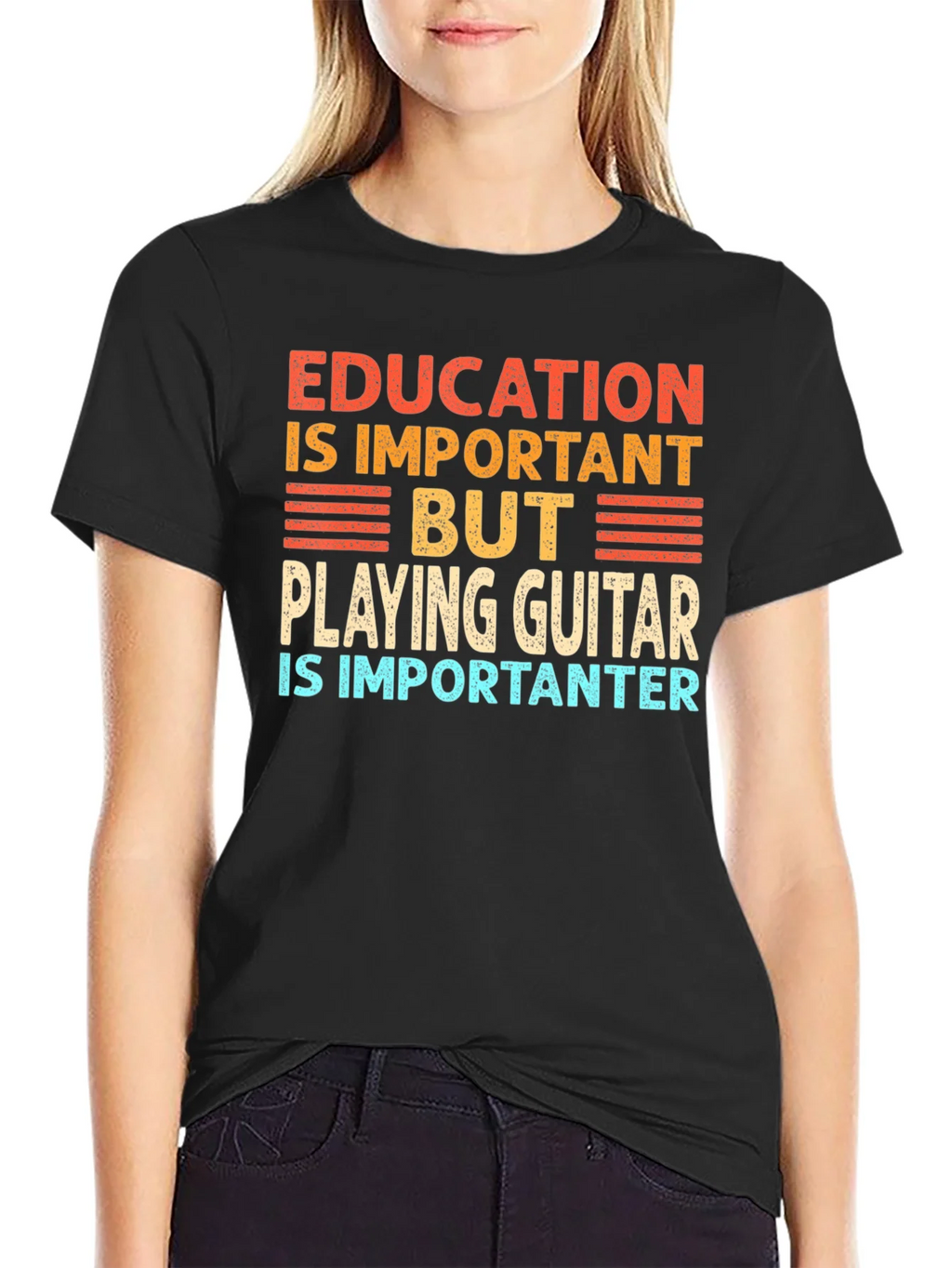 Funny Guitar Player T-Shirt Education is Important