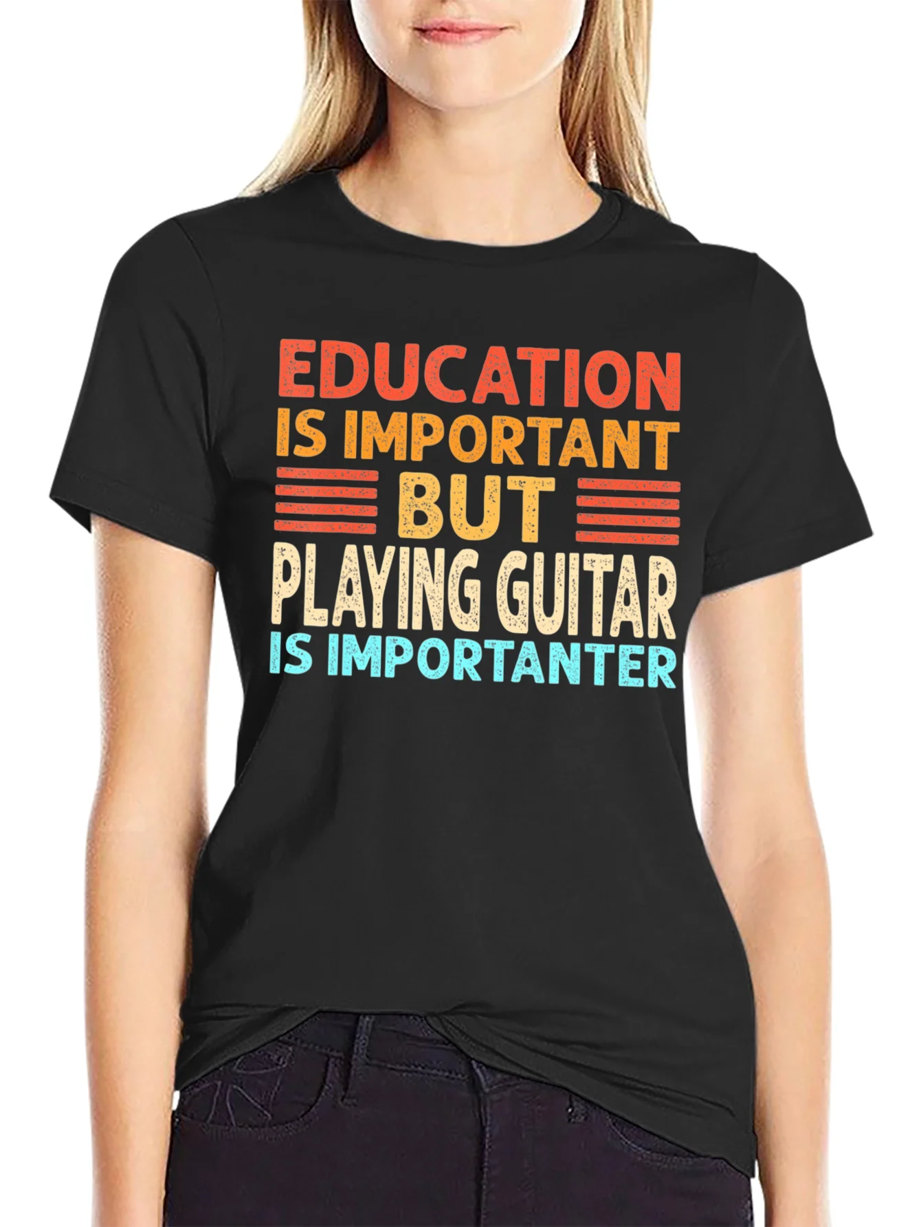 Funny Guitar Player T-Shirt Education is Important