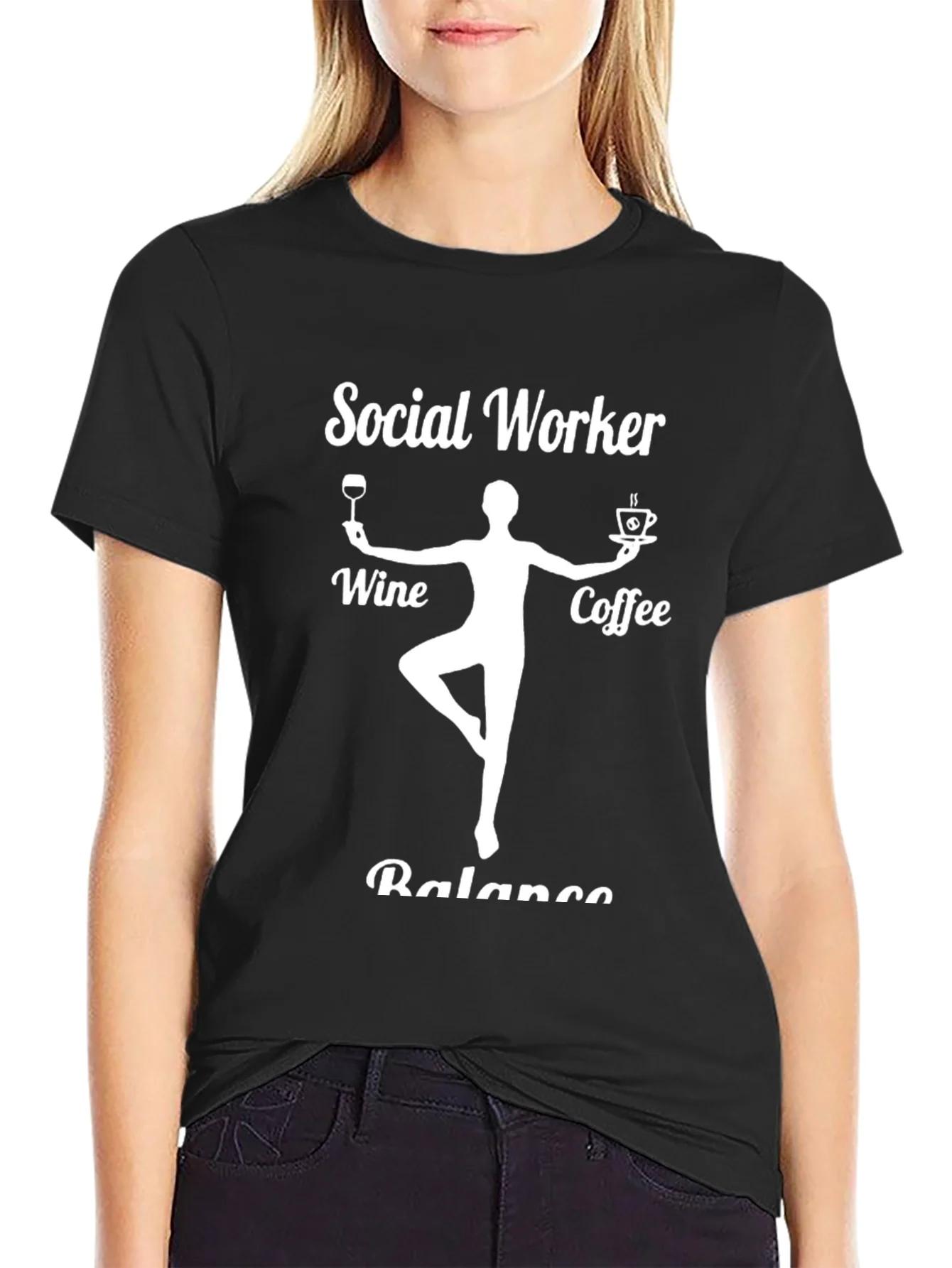 Social Worker Balance T-Shirt - Wine & Coffee Design