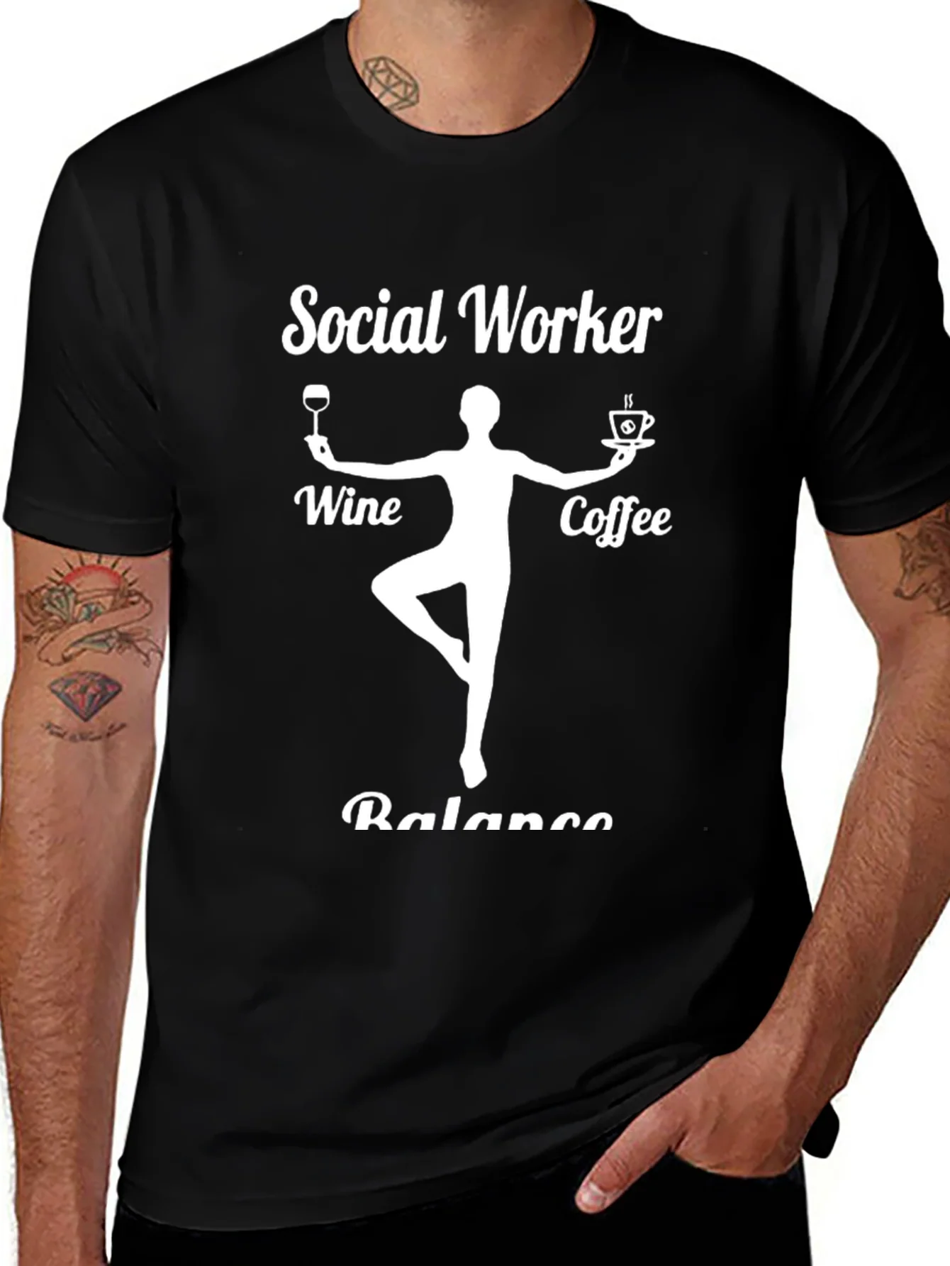Social Worker Balance T-Shirt - Wine & Coffee Design