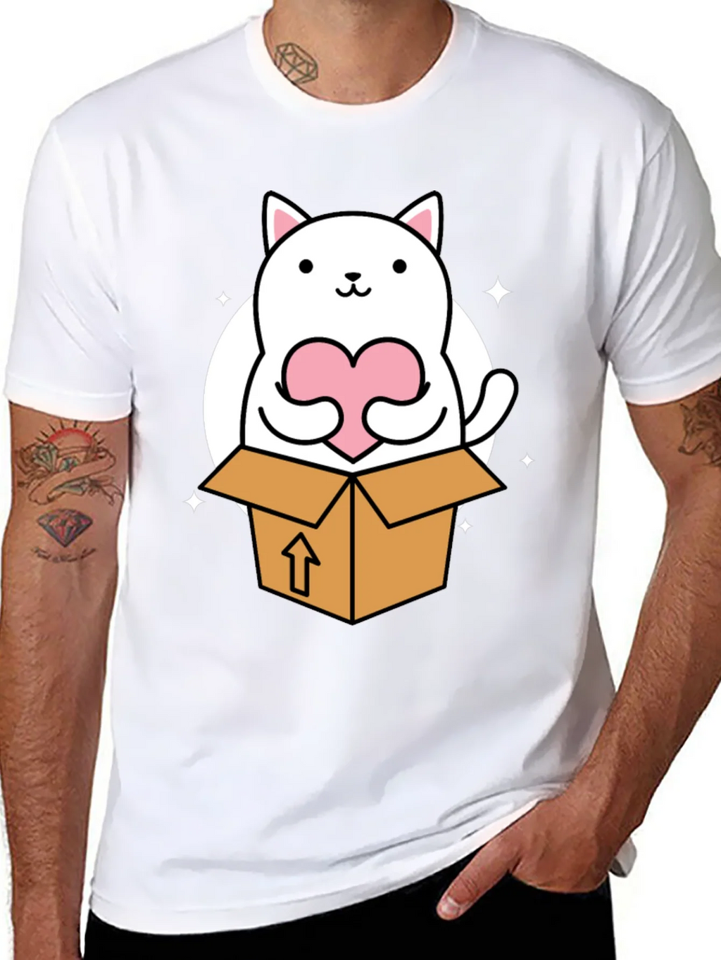 Cute Cat in Box Holding Heart T-Shirt