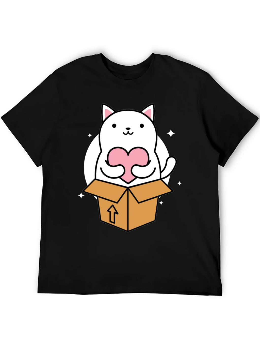 Cute Cat in Box Holding Heart T-Shirt