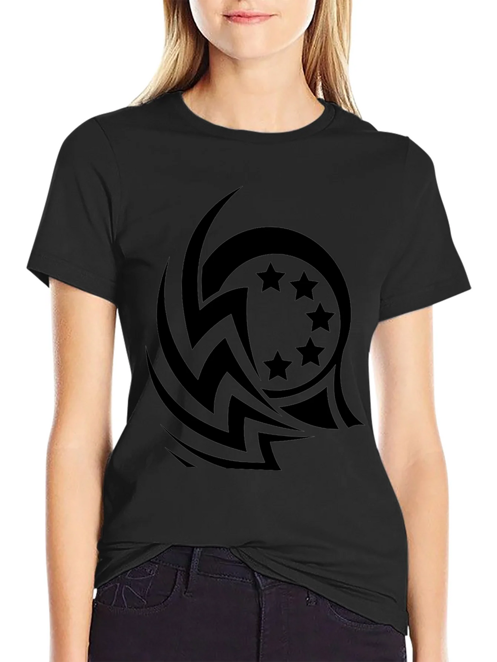 Stylish Black Tee with Tribal Star Design