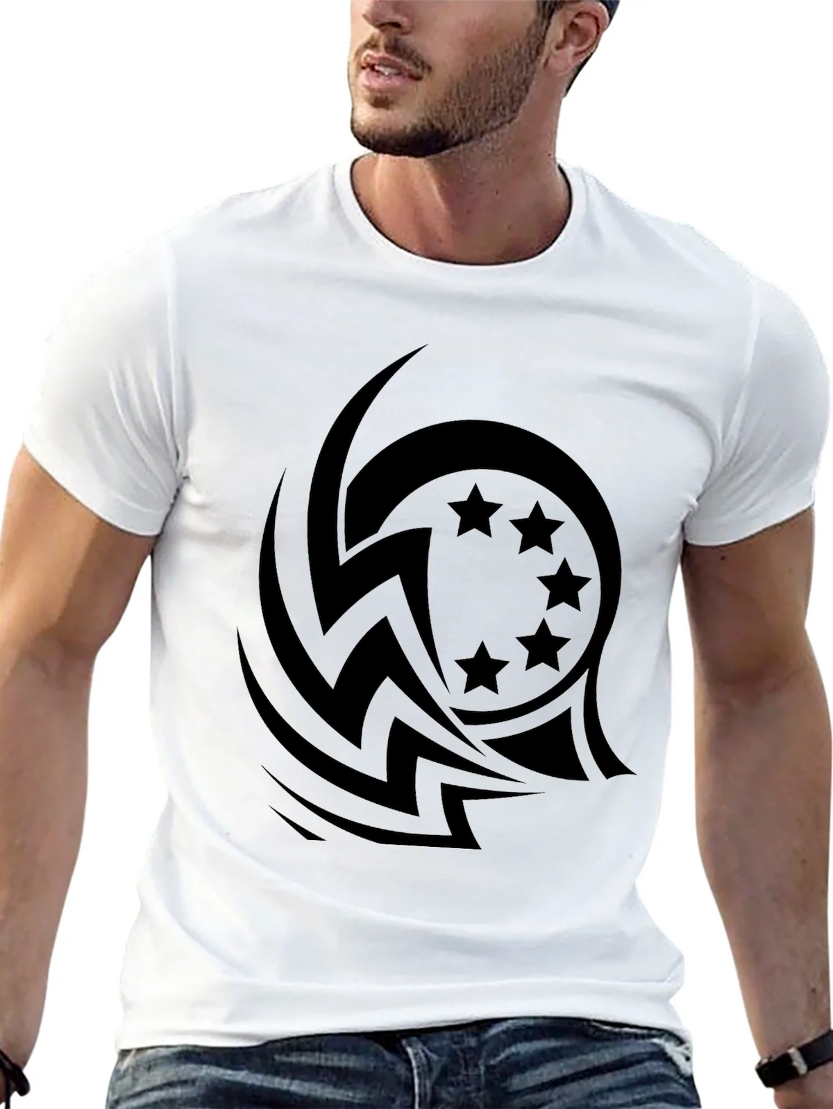 Stylish Black Tee with Tribal Star Design