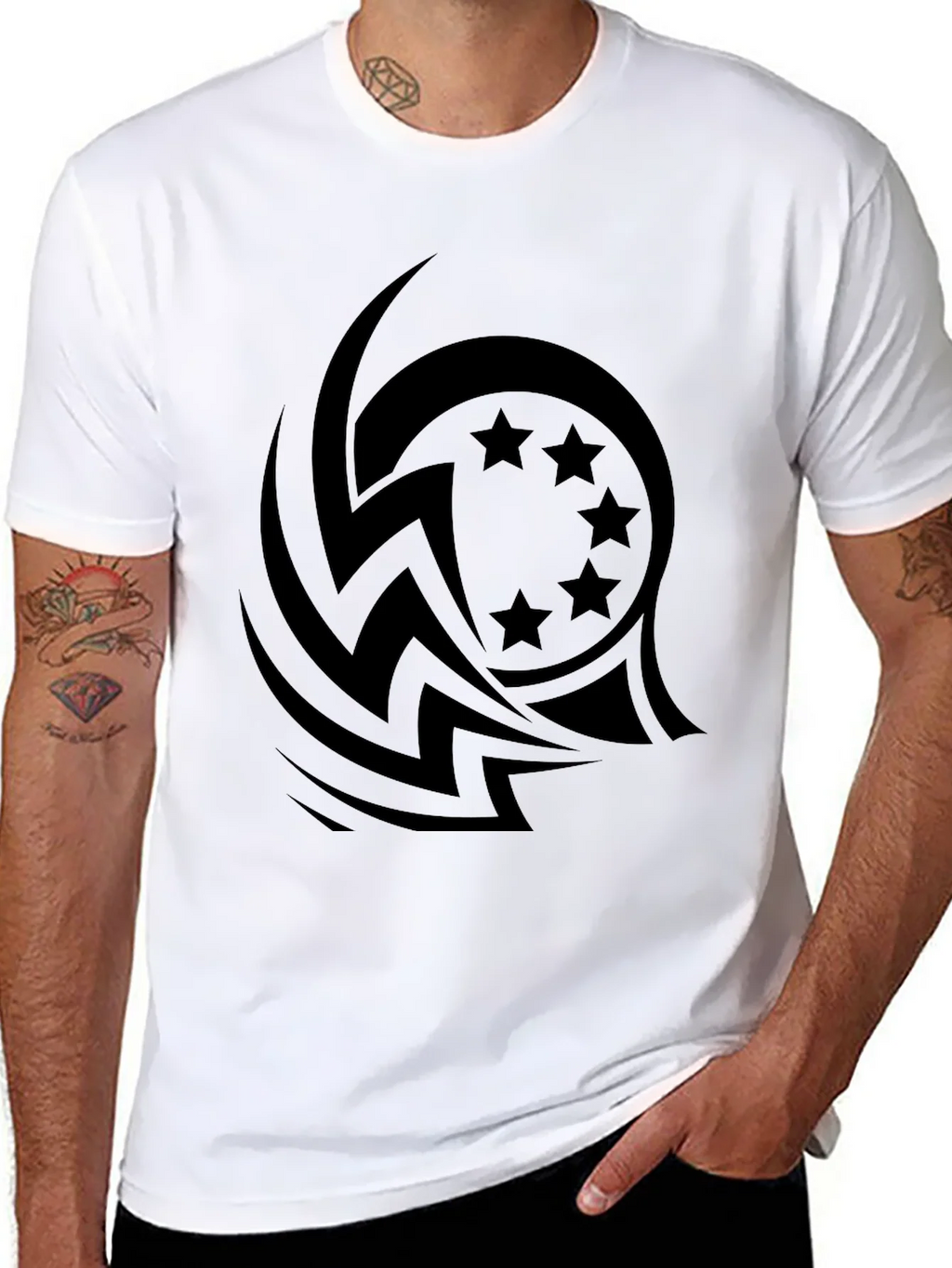 Stylish Black Tee with Tribal Star Design
