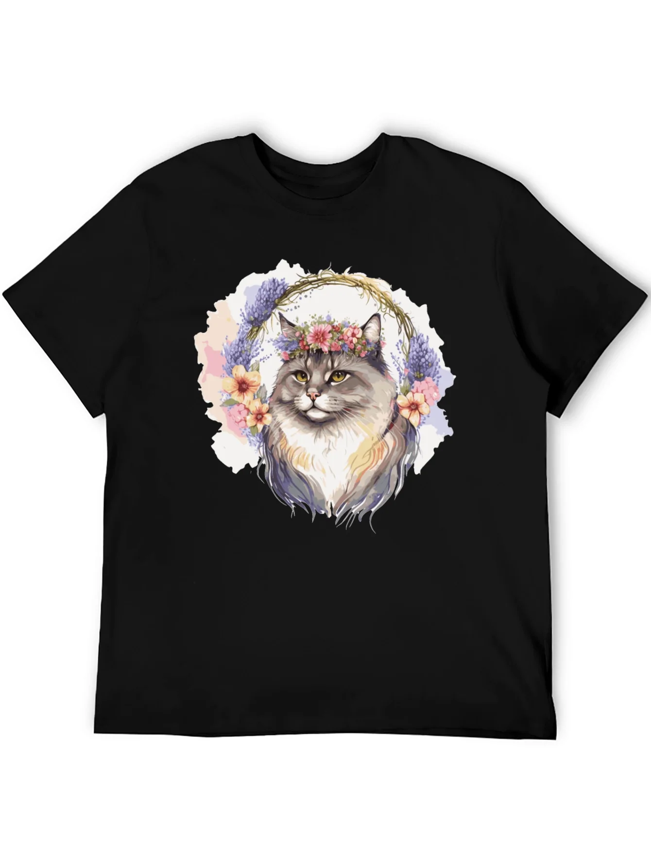 Floral Crown Cat T-Shirt - Unisex Black Tee