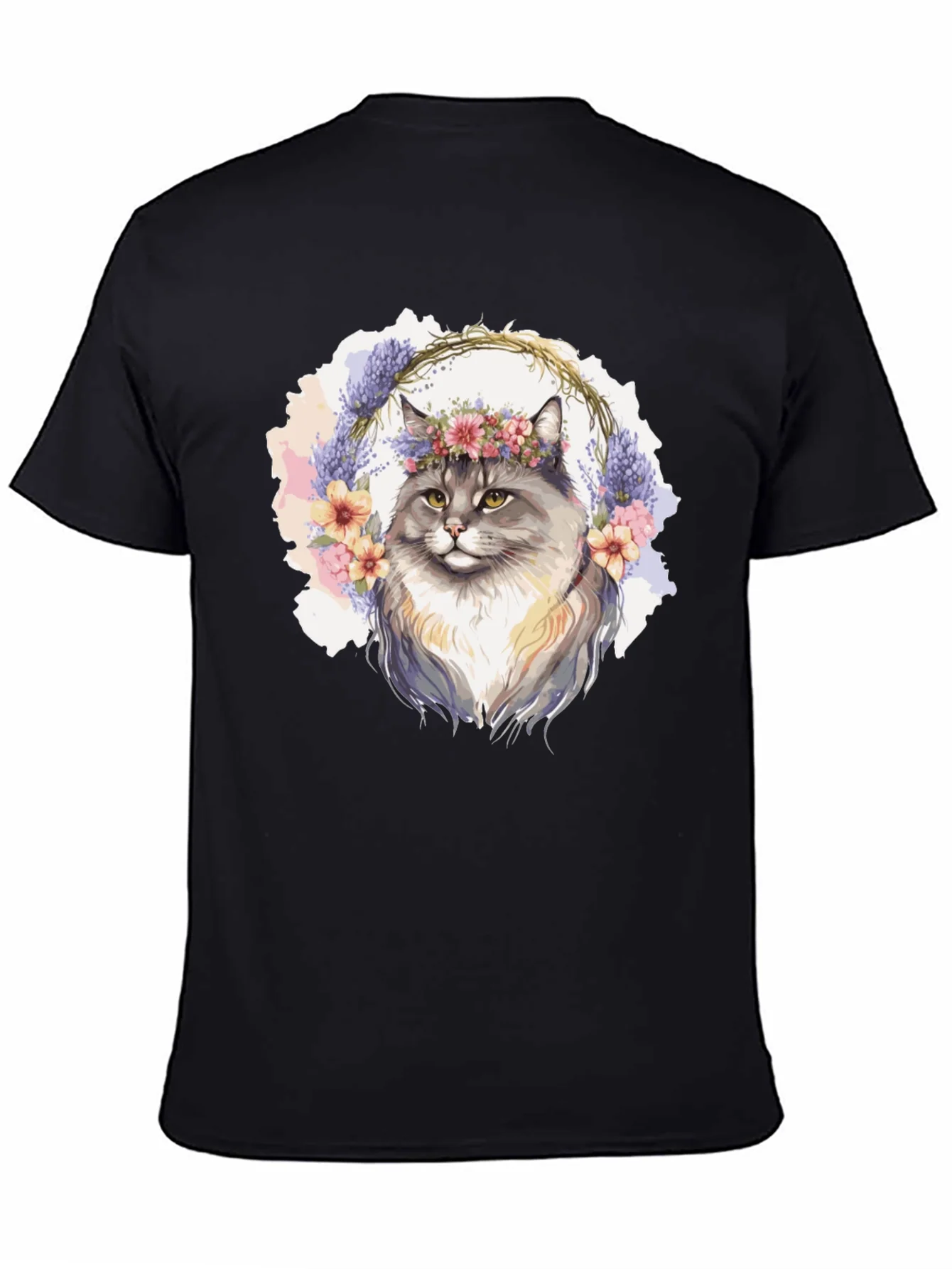 Floral Crown Cat T-Shirt - Unisex Black Tee