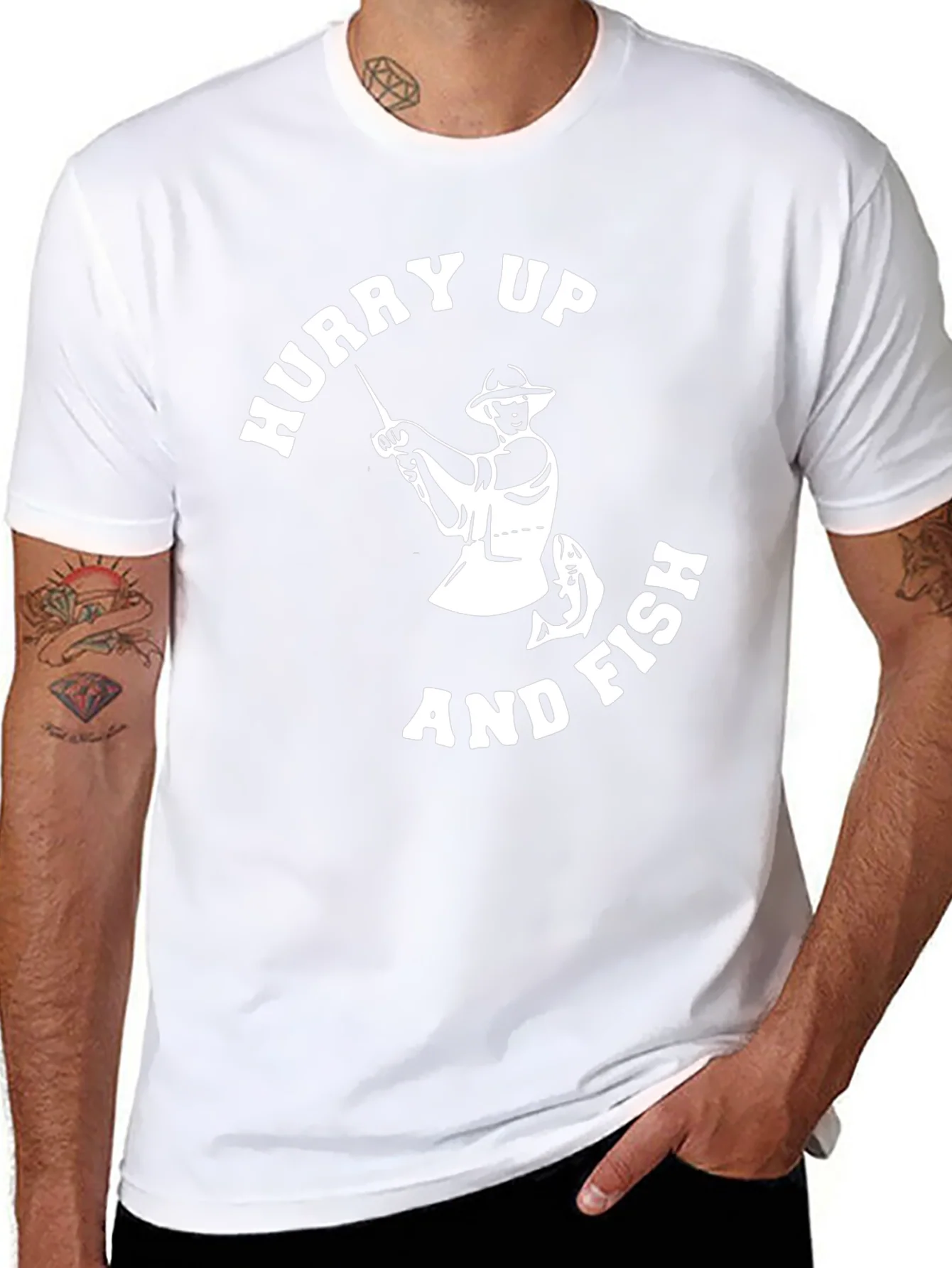 Hurry Up and Fish Mens Graphic T-Shirt