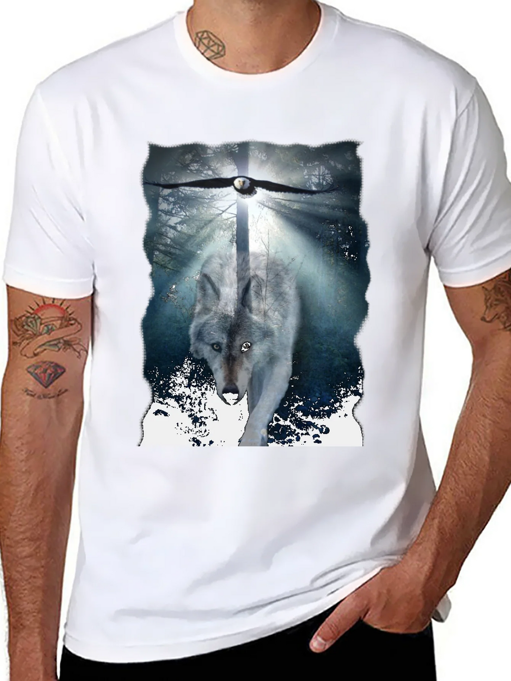 Wolf & Eagle Graphic Tee - Black Cotton Blend