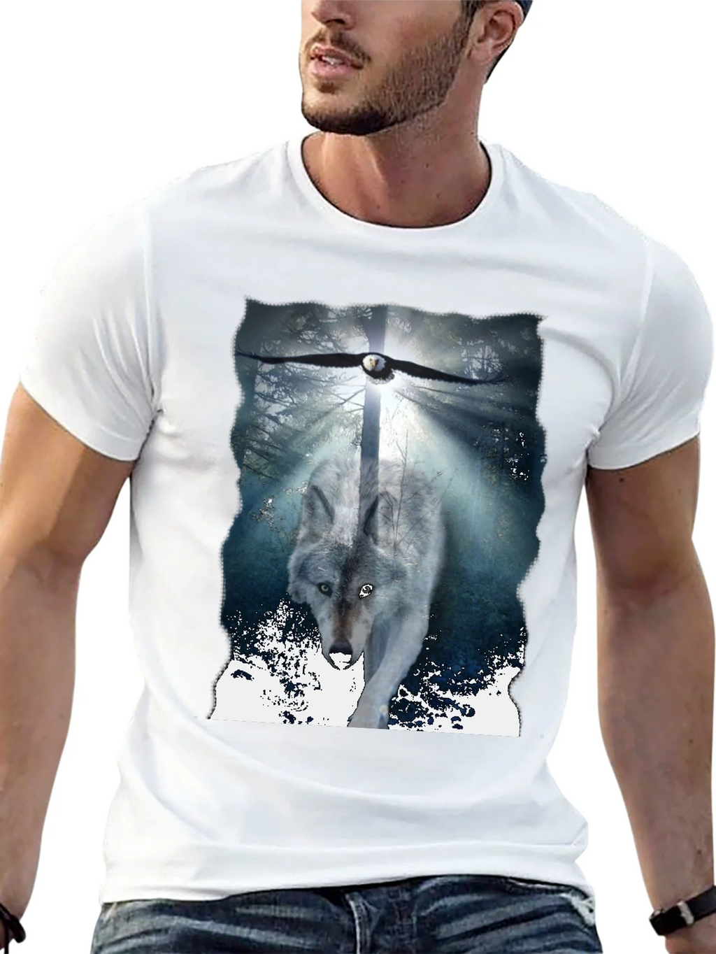Wolf & Eagle Graphic Tee - Black Cotton Blend
