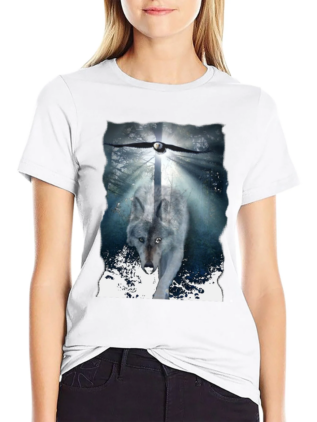 Wolf & Eagle Graphic Tee - Black Cotton Blend
