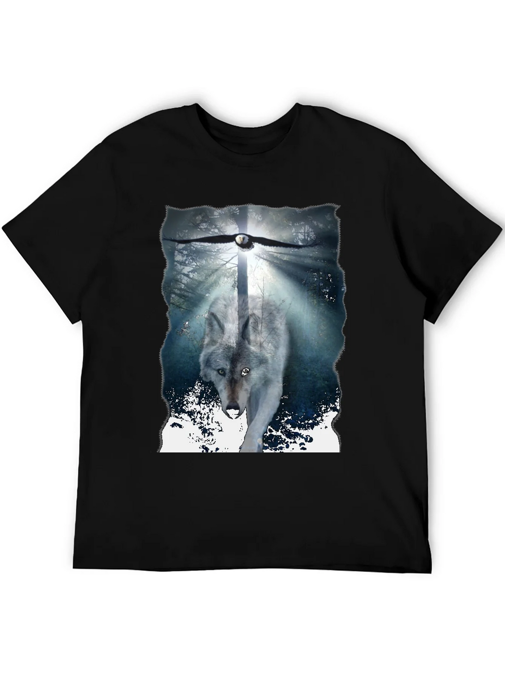 Wolf & Eagle Graphic Tee - Black Cotton Blend
