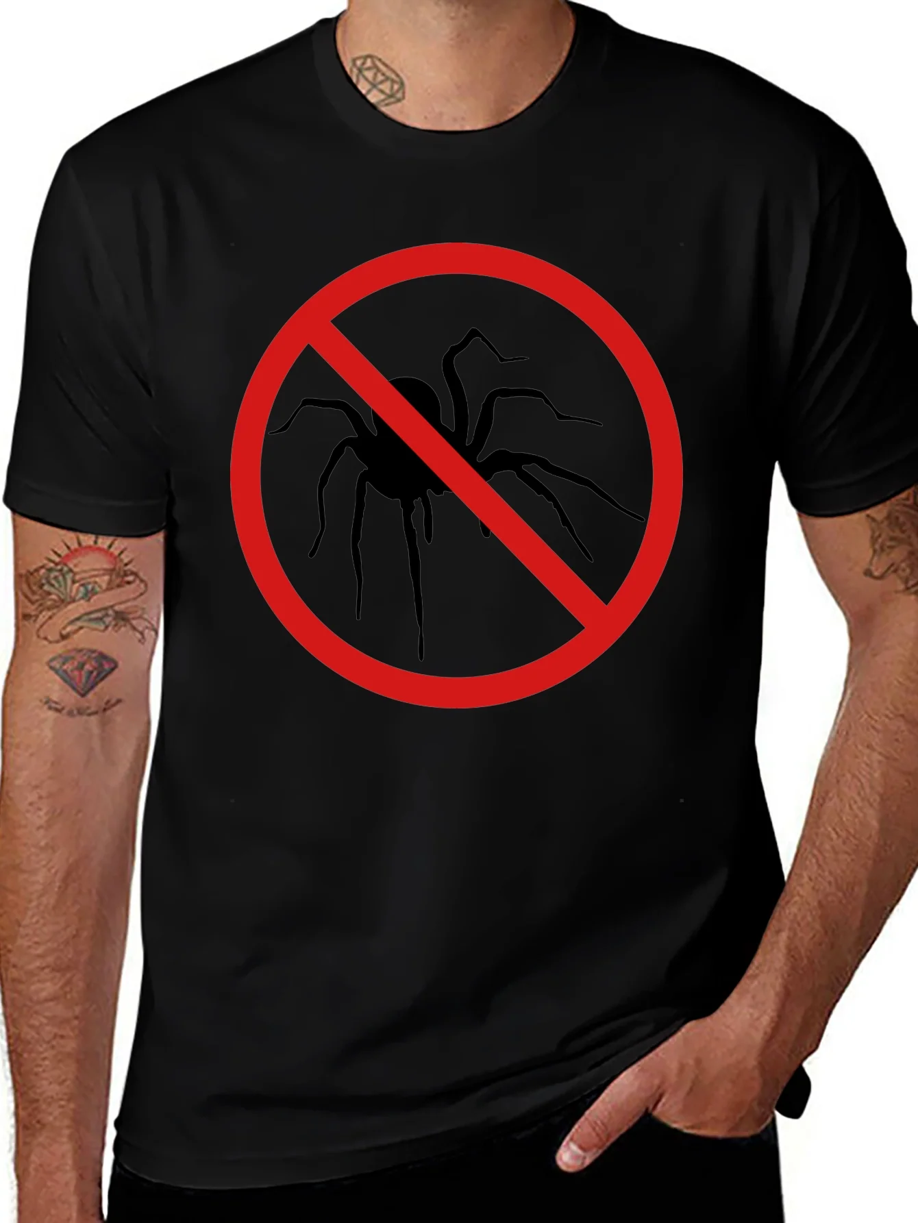 No Spiders Black T-Shirt - Insect Repellent Humor Tee