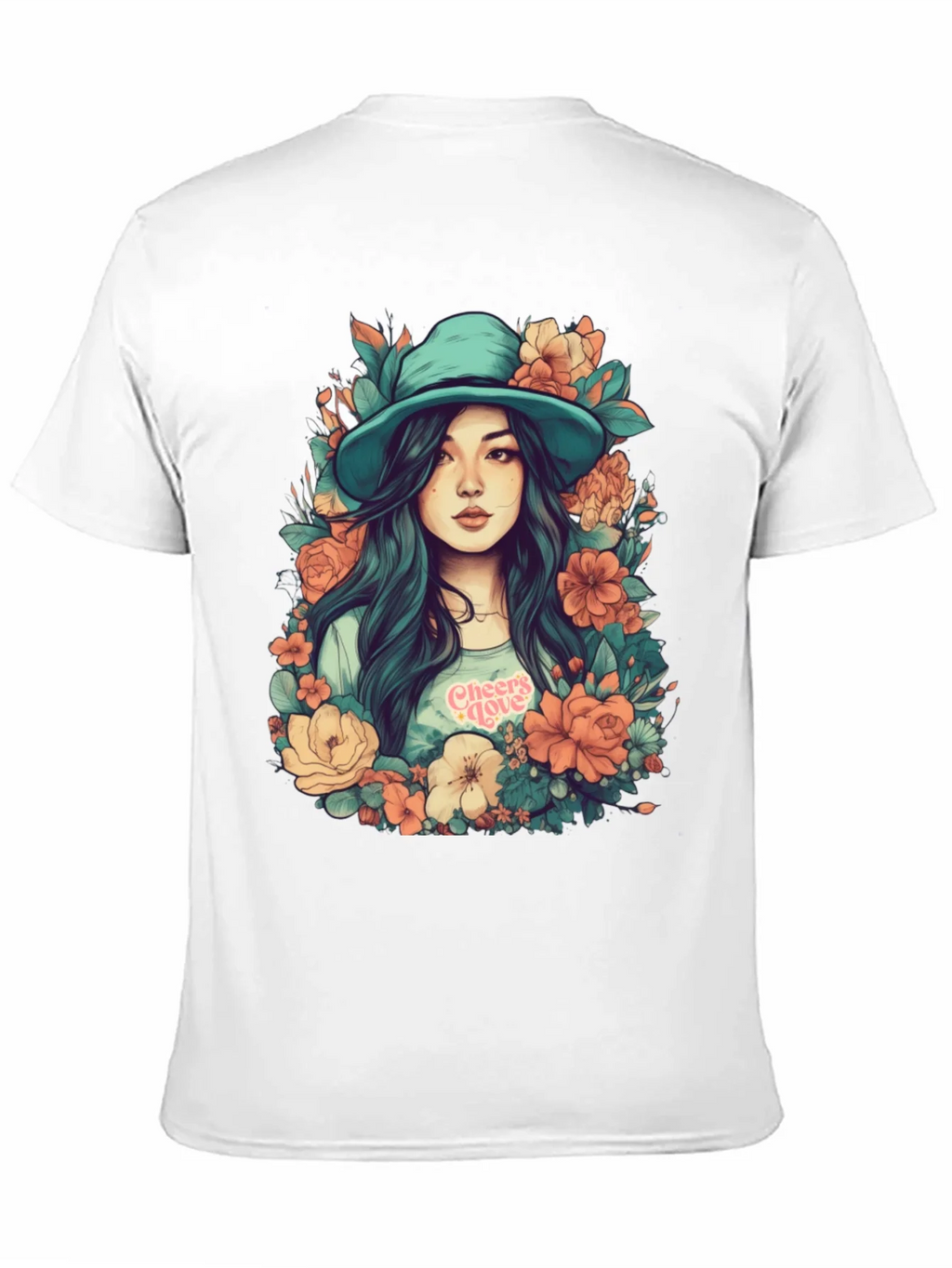 Floral Girl Graphic Print Black T-Shirt